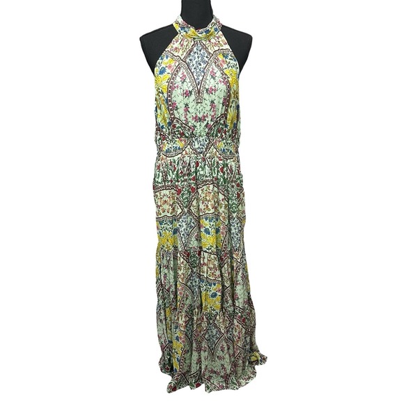 Anthropologie Dresses & Skirts - Anthropologie The Somerset Halter Maxi Dress Size XL Green Floral Smocked Tiered